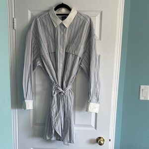 Striped oversized Button-Up Shirt Dress with Belt Tall